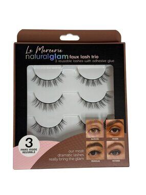 Le Mercerie Faux Lash Trio 3 Pairs Reusable Lashes Adhesive Glue Natural Glam